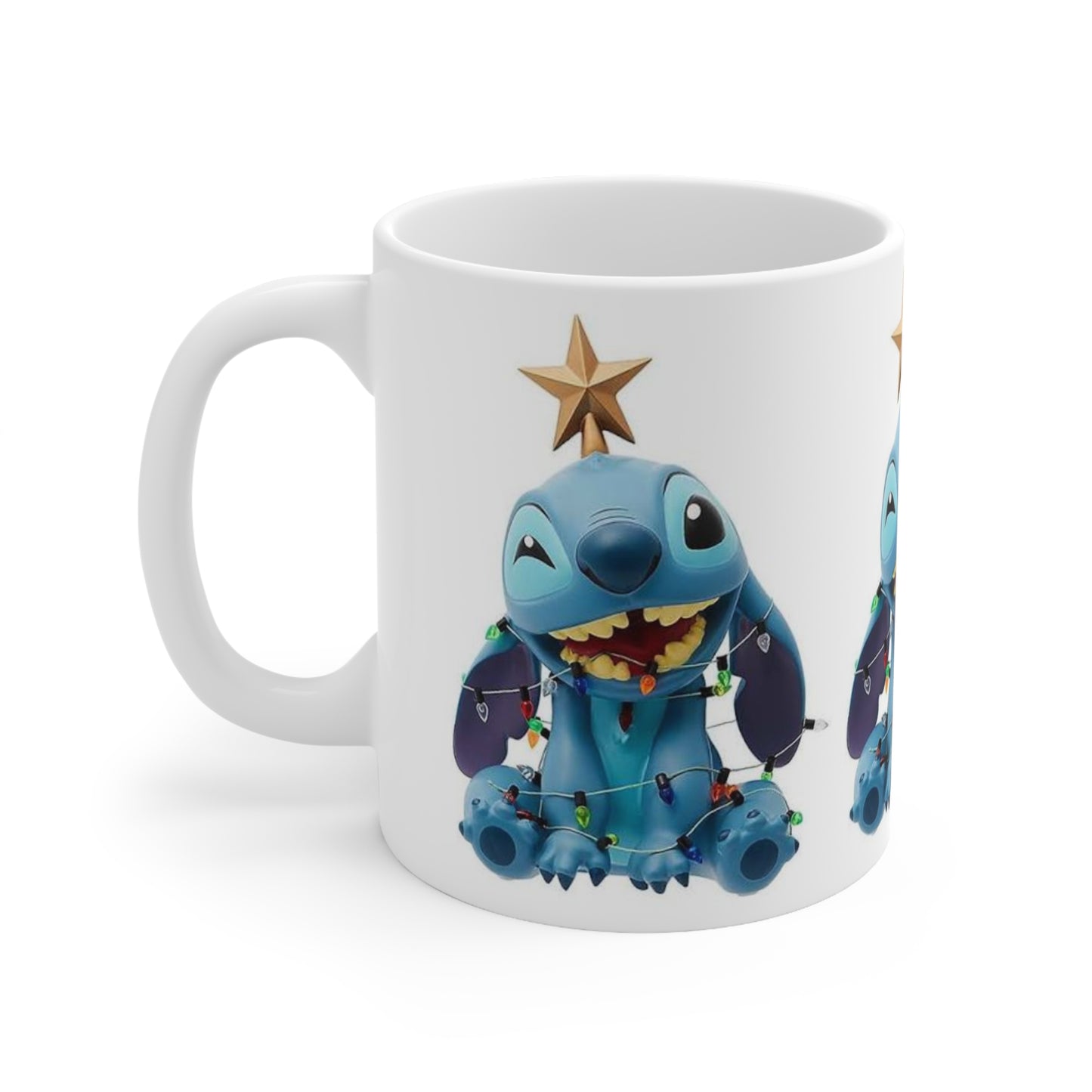 Stitch Holiday Mug — Cute Stitch with Tree Topper Christmas Coffee Cup (11oz & 15oz)