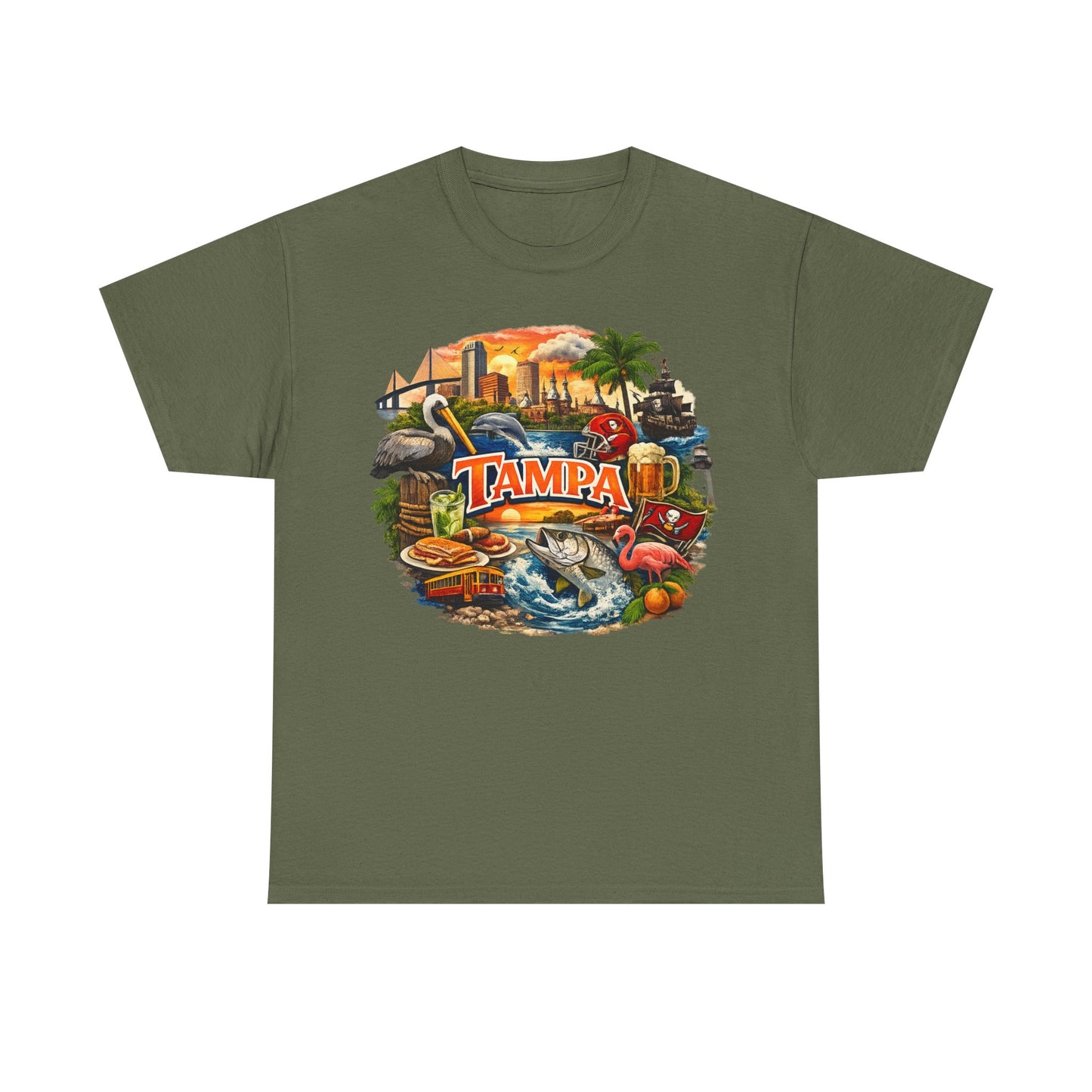 Tampa Florida Retro Scenic Tee — Vintage Beach, Skyline & Wildlife Graphic