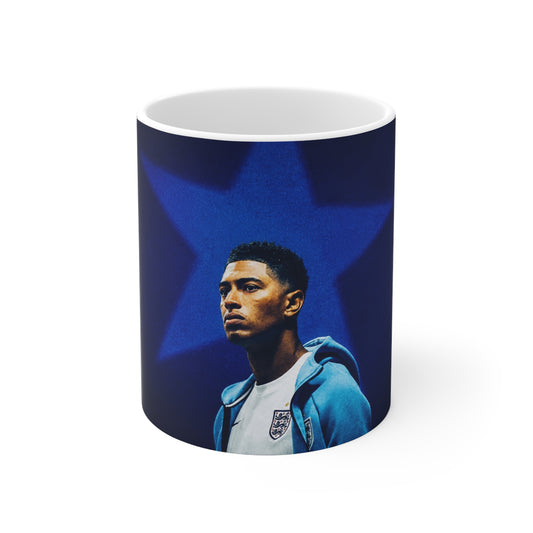 Jude Bellingham England Soccer Star Portrait Coffee Mug — Blue Star Ceramic Cup (11oz/15oz)