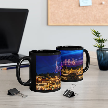Disneyland Paris Park Nightscape Black Mug — Illuminated Main Street Skyline (11oz/15oz)