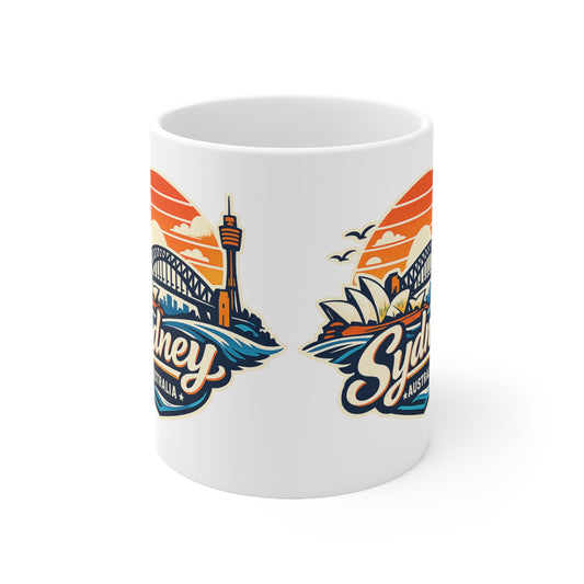 Sydney Skyline Coffee Mug — Vintage Sunset Opera House & Harbour Bridge Ceramic Cup (11oz, 15oz)
