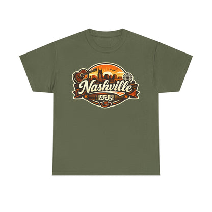 Nashville Skyline Guitar Tee – Retro Music City Souvenir Shirt