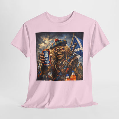 Scottish Rock Skull T‑Shirt — Eddie the Piper with Flag & Can Graphic Tee