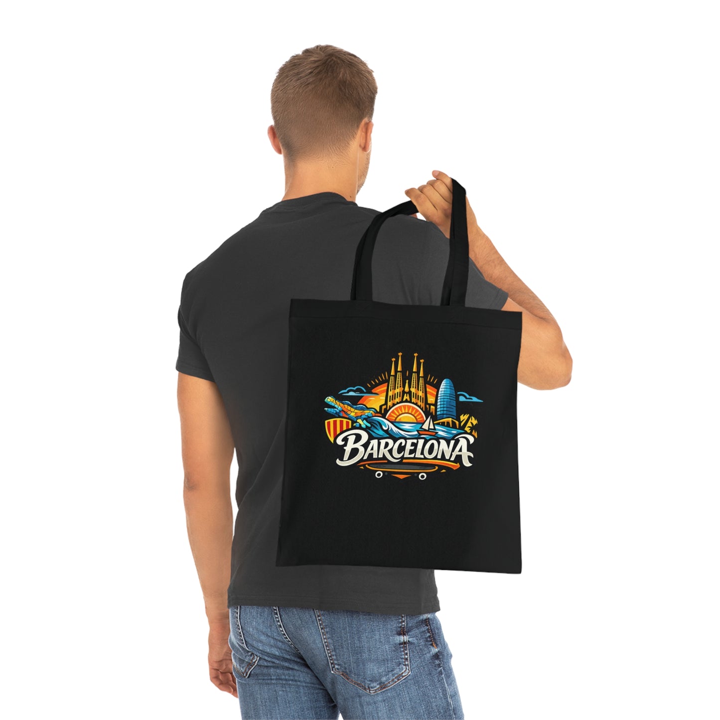 Barcelona Skyline Cotton Tote — Souvenir Travel Beach Bag