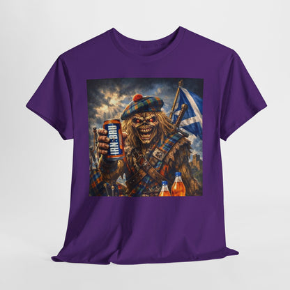 Scottish Rock Skull T‑Shirt — Eddie the Piper with Flag & Can Graphic Tee