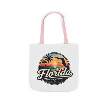 Florida Sunset Canvas Tote Bag — Retro Palm Beach Design