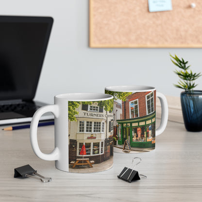 Richmond Ted Lasso English Pub Street Scene Mug — Ceramic Coffee Cup (11oz & 15oz)