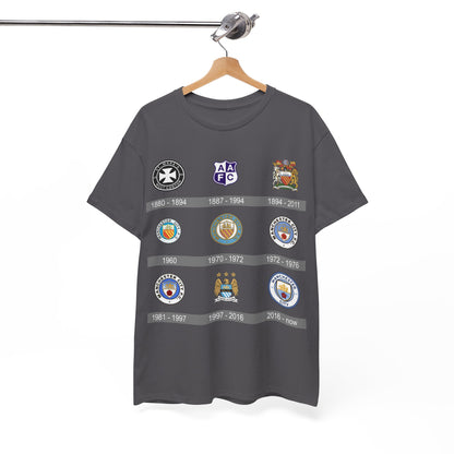 Manchester City Crest Timeline T-Shirt — Retro Club Crest History Tee