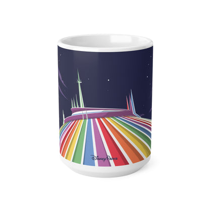 Rainbow Space Mountain Mug — Retro Rainbow Road Ceramic Coffee Cup (11oz & 15oz)
