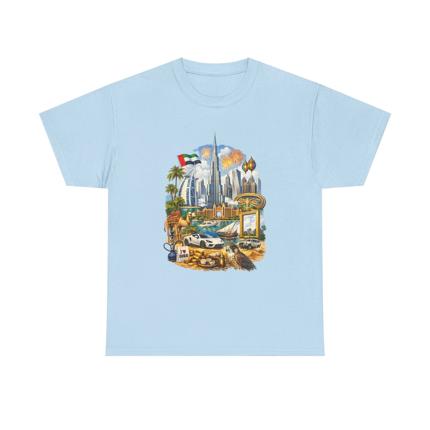 Dubai Skyline Beach Vacation T-Shirt – Retro Travel Collage Tee