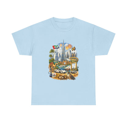 Dubai Skyline Beach Vacation T-Shirt – Retro Travel Collage Tee