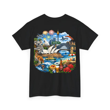 T-Shirt — Sydney Landmark Collage Tee (Opera House, Harbour Bridge, Koala & Beach Scene)