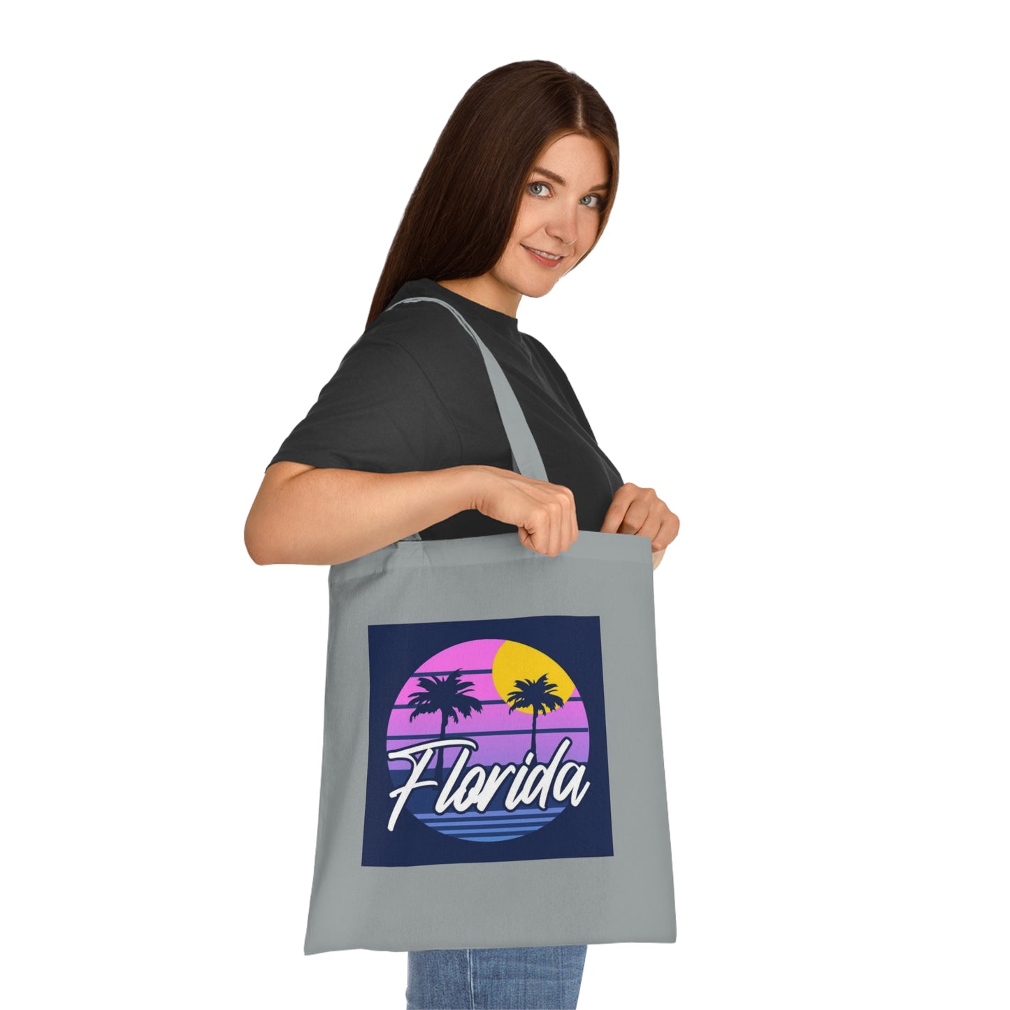 Florida Sunset Palm Tote Bag — Retro Beach Cotton Tote
