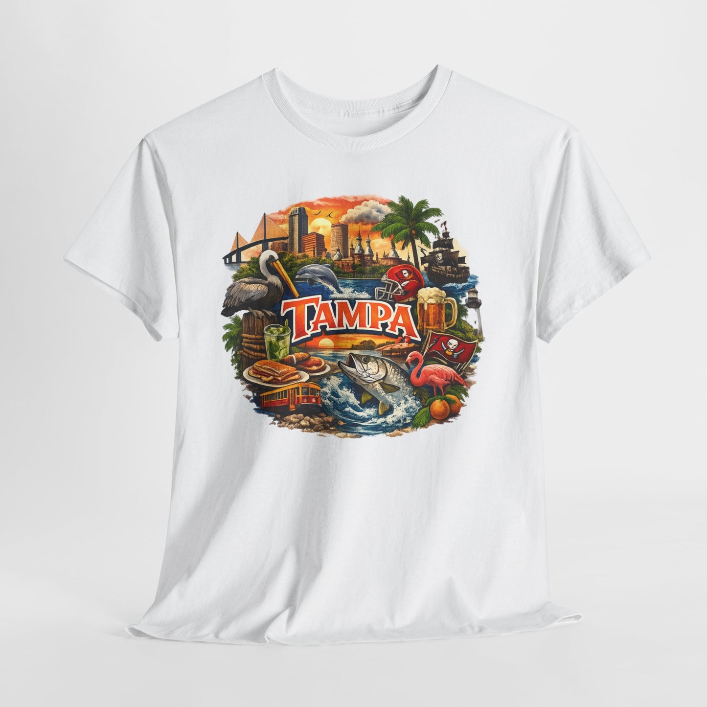 Tampa Florida Retro Scenic Tee — Vintage Beach, Skyline & Wildlife Graphic