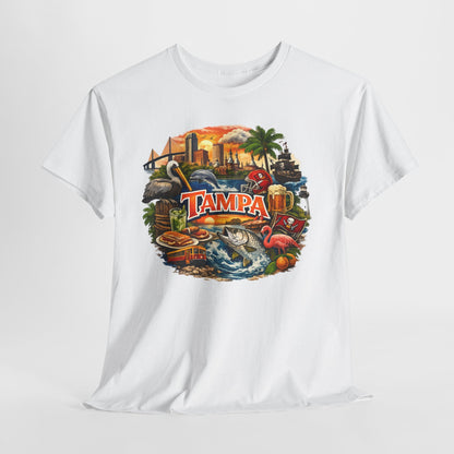 Tampa Florida Retro Scenic Tee — Vintage Beach, Skyline & Wildlife Graphic