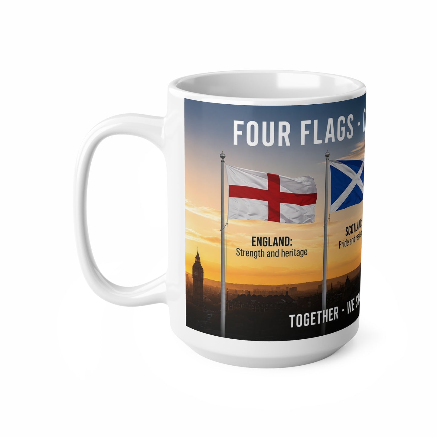 Four Flags UK Mug – Ceramic Coffee Cup with England, Scotland, Wales & N. Ireland Design (11oz/15oz)