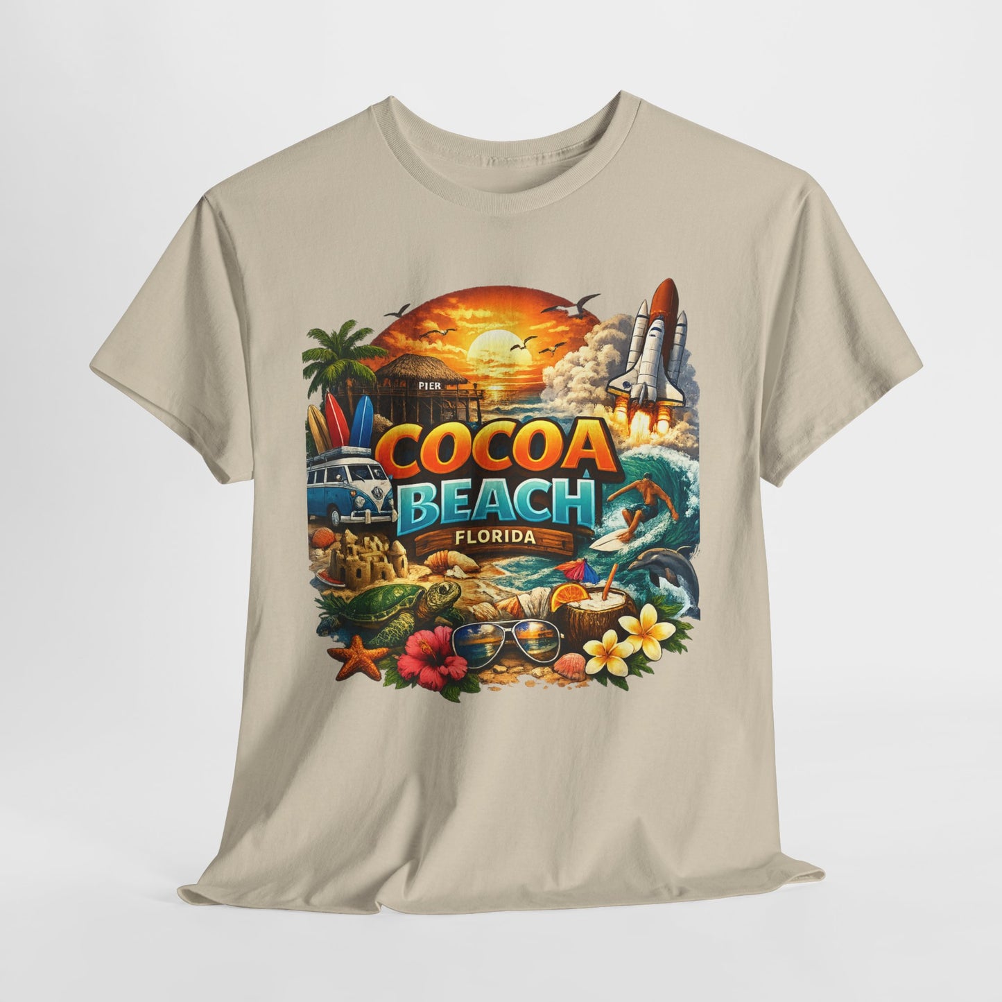 Cocoa Beach Florida Sunset Surf T-Shirt — Retro Beach Vacation Graphic Tee