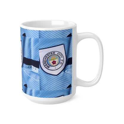 Manchester City 90's Blue Football Jersey Pattern Mug — 11oz & 15oz Ceramic Coffee Cup