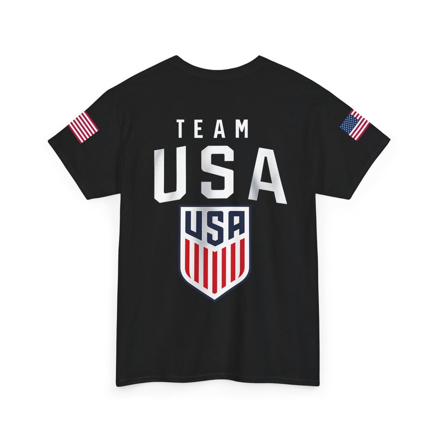 Team USA Flag T‑Shirt — Patriotic Navy Tee with Back Shield Logo