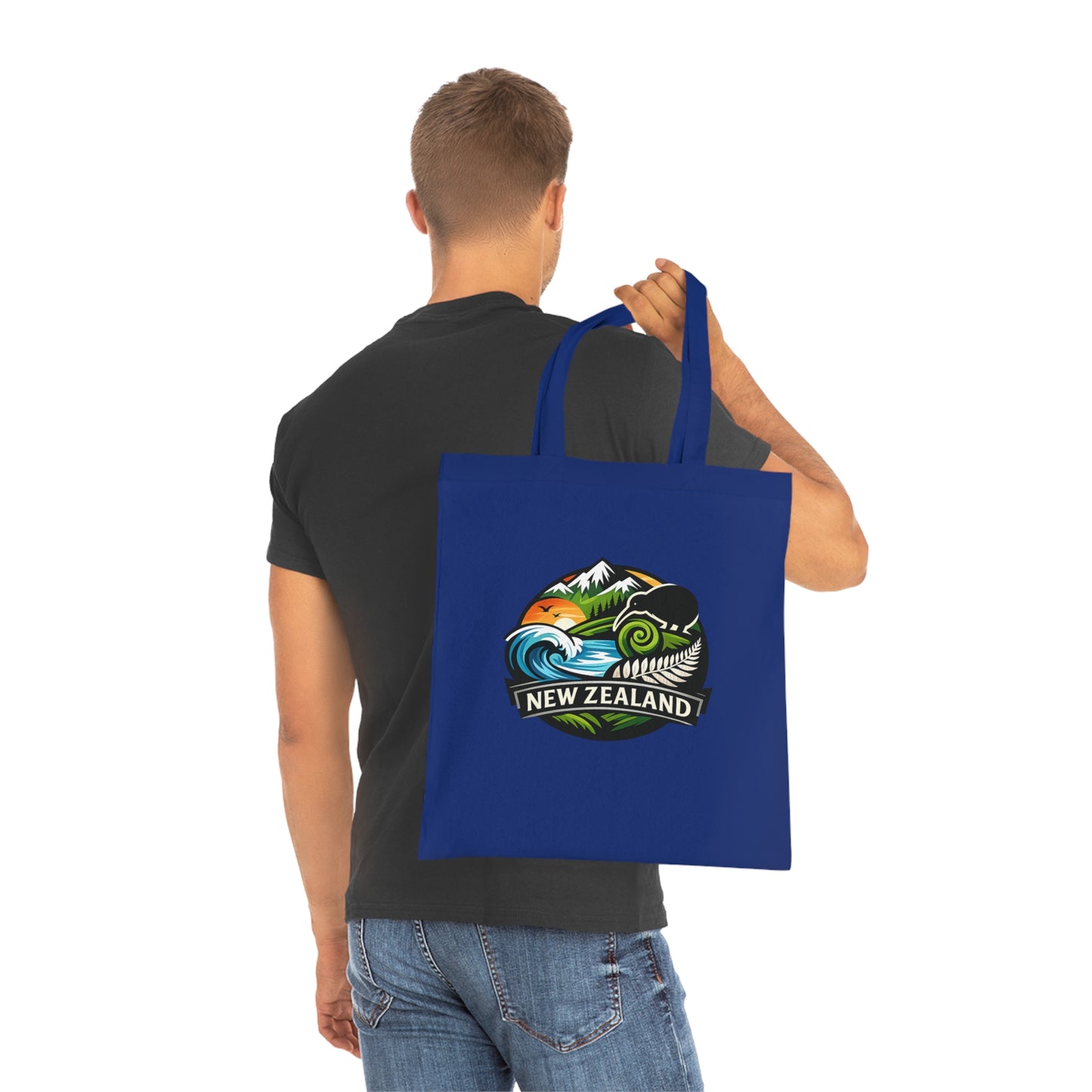 New Zealand Scenic Tote Bag — Kiwi, Fern & Mountain Cotton Shopper