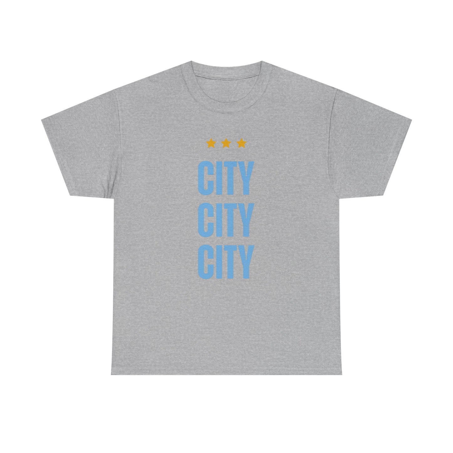 Manchester City City City Tee — Minimal Skyline Graphic T‑Shirt with Three Stars
