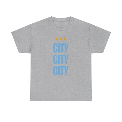 Manchester City City City Tee — Minimal Skyline Graphic T‑Shirt with Three Stars