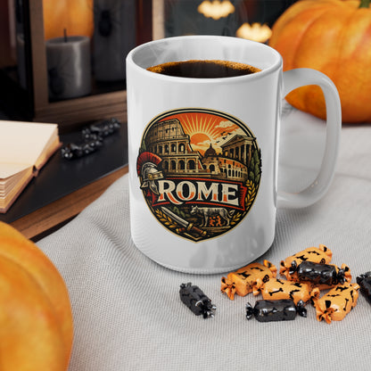 Rome Vintage Emblem Ceramic Coffee Mug — Colosseum & Legion Travel Souvenir (11oz/15oz)