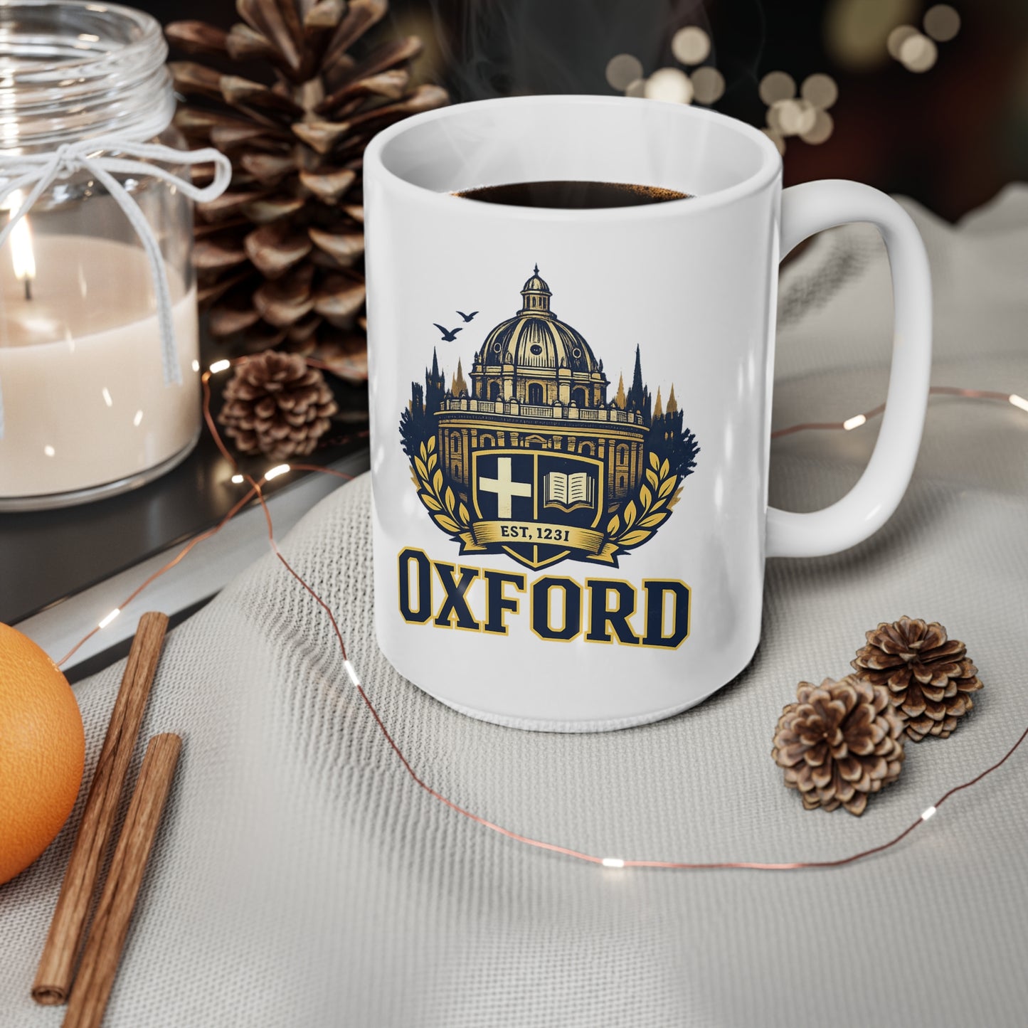 Oxford Crest Ceramic Coffee Mug — University Shield Design, 11oz & 15oz