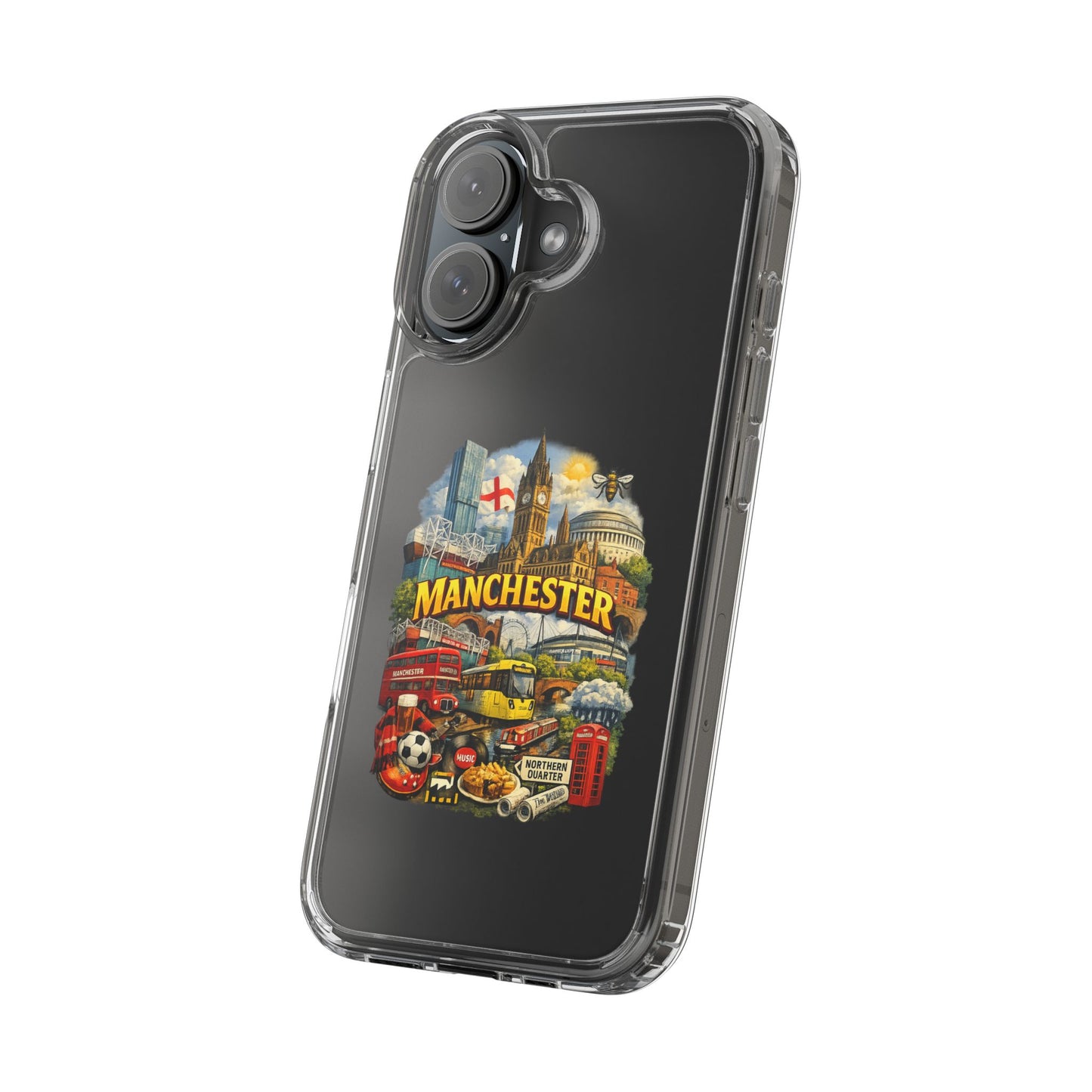 Manchester Landmark Clear Phone Case — Cityscape Collage Design