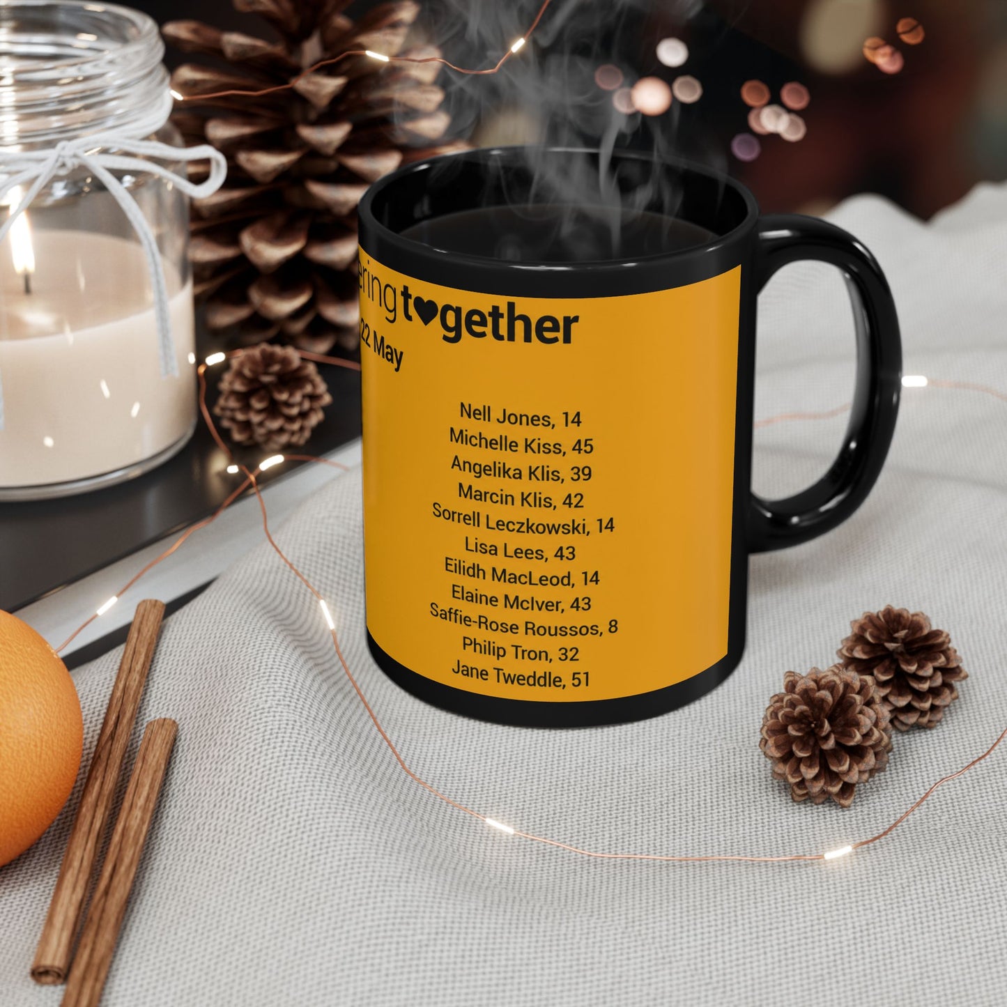 Manchester Arena Memorial Names Black Mug — "Remembering Together 22 May" Tribute Coffee Cup (11oz/15oz)