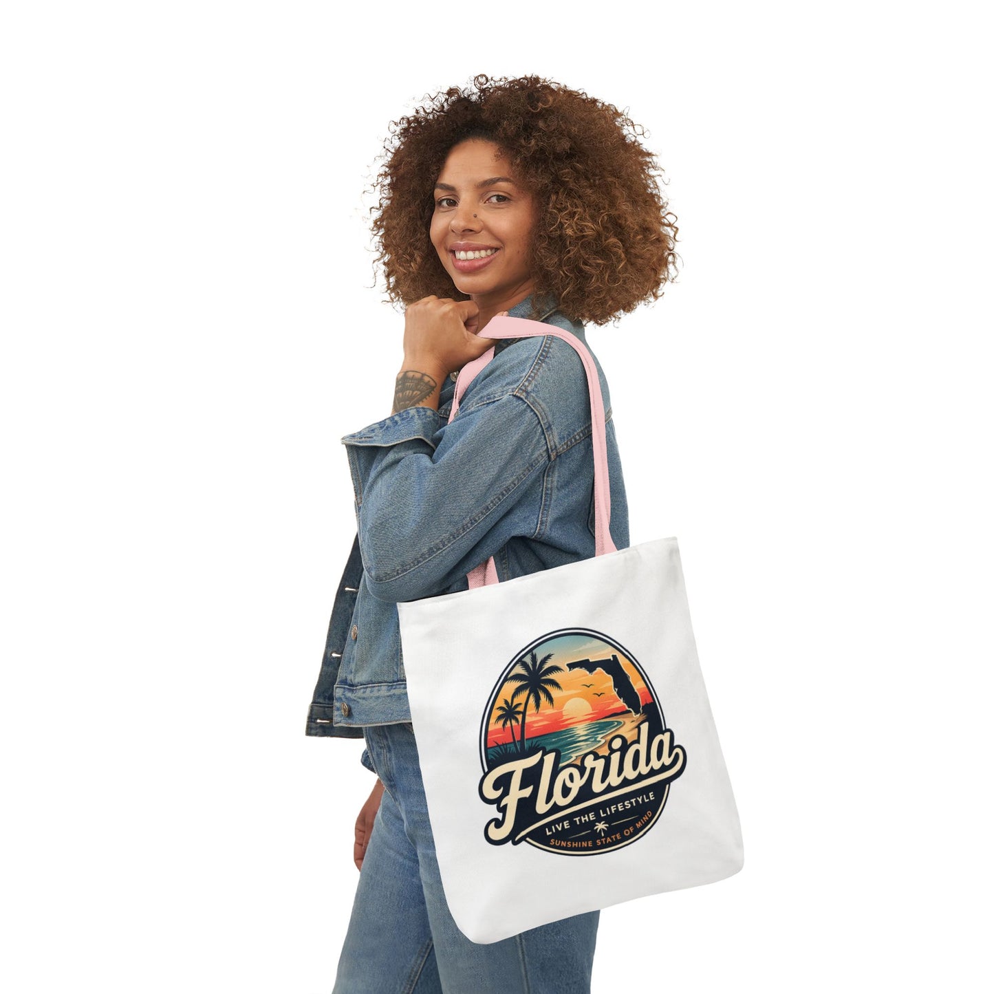 Florida Sunset Canvas Tote Bag — Retro Palm Beach Design