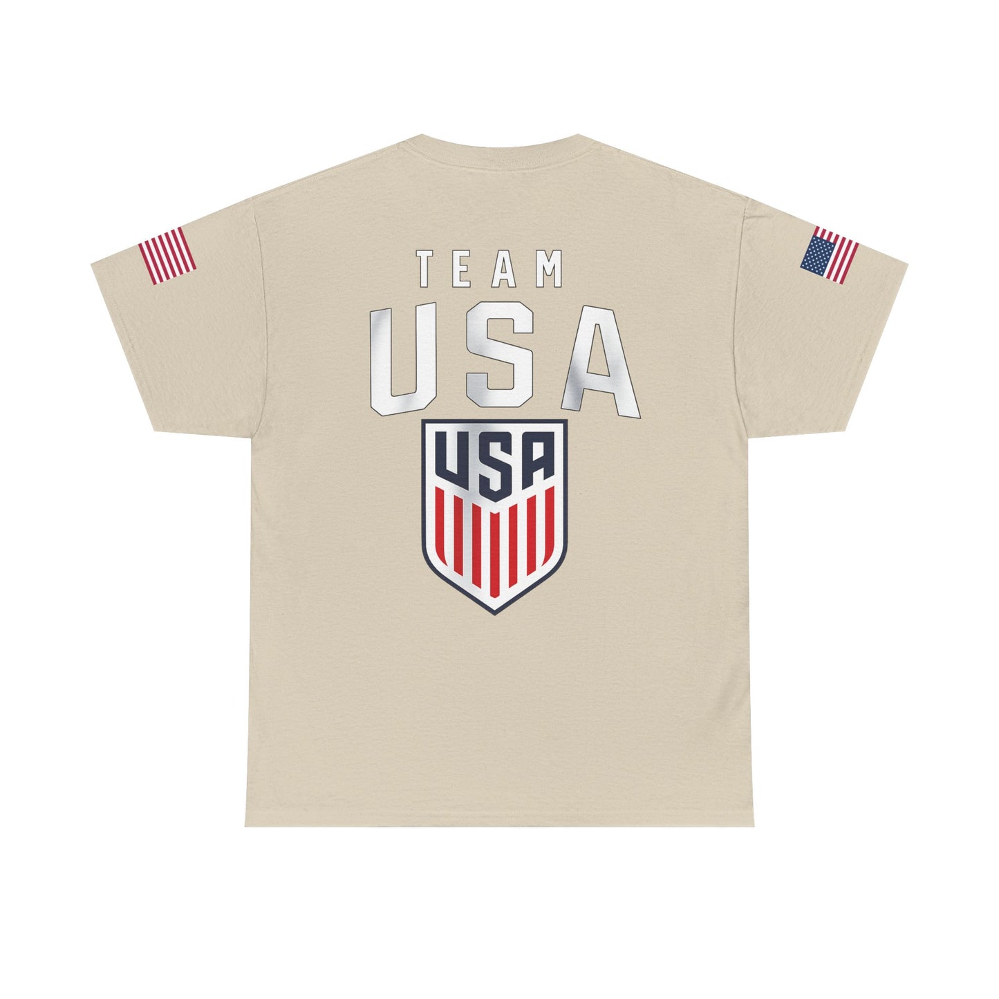 Team USA Flag T‑Shirt — Patriotic Navy Tee with Back Shield Logo