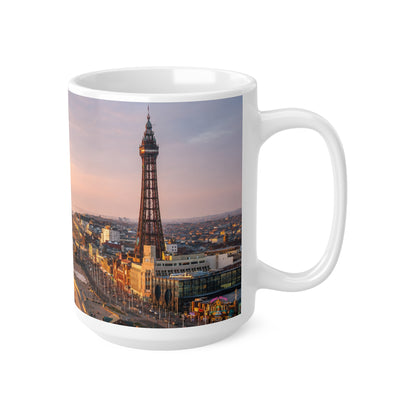 Blackpool Sunset Pier Ceramic Coffee Mug — Coastal Seaside Sunrise Photo, 11oz & 15oz