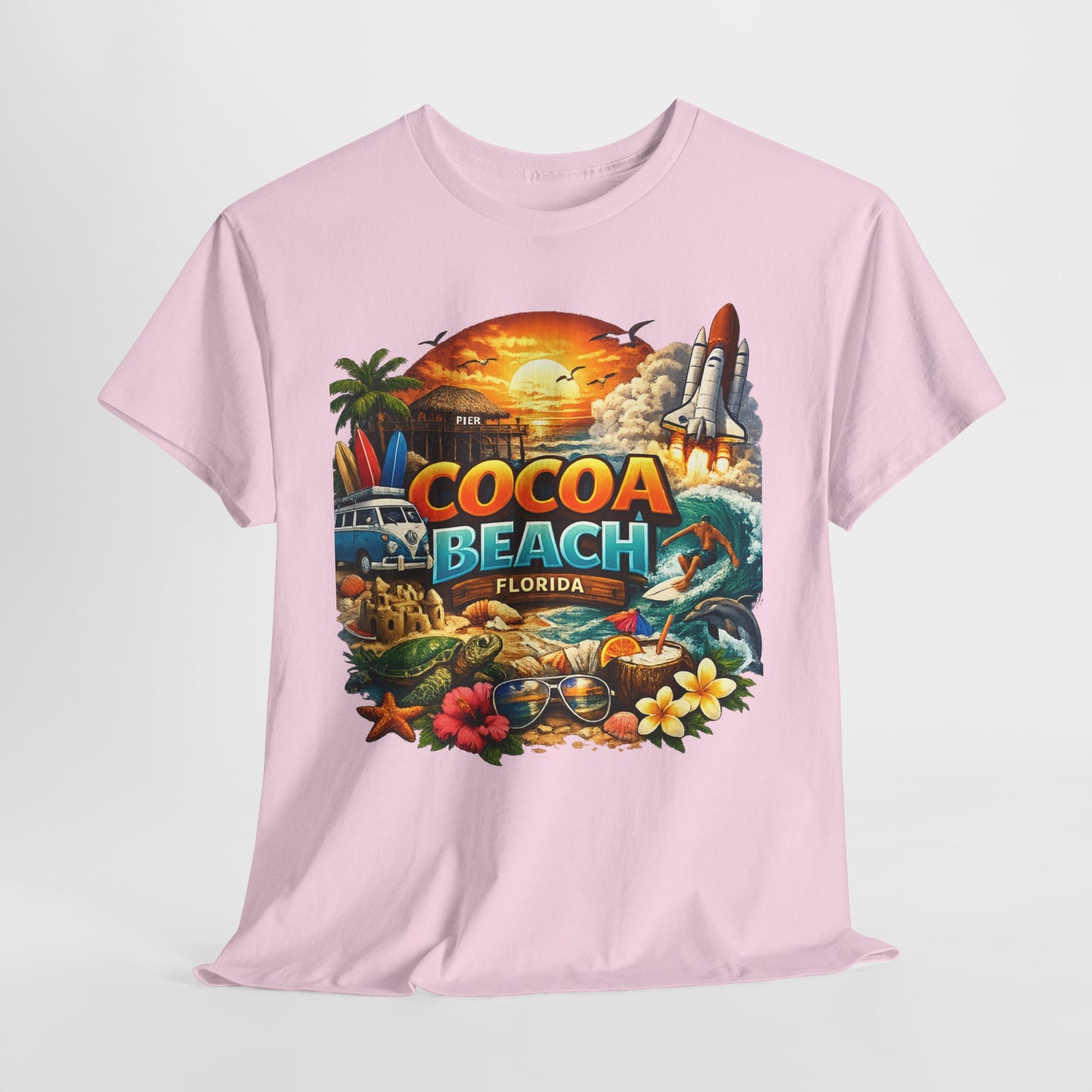 Cocoa Beach Florida Sunset Surf T-Shirt — Retro Beach Vacation Graphic Tee