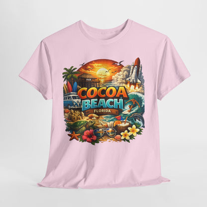 Cocoa Beach Florida Sunset Surf T-Shirt — Retro Beach Vacation Graphic Tee