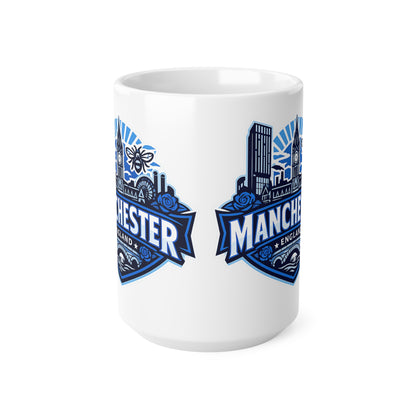 Manchester England Skyline Ceramic Mug — 11oz & 15oz Souvenir Coffee Cup