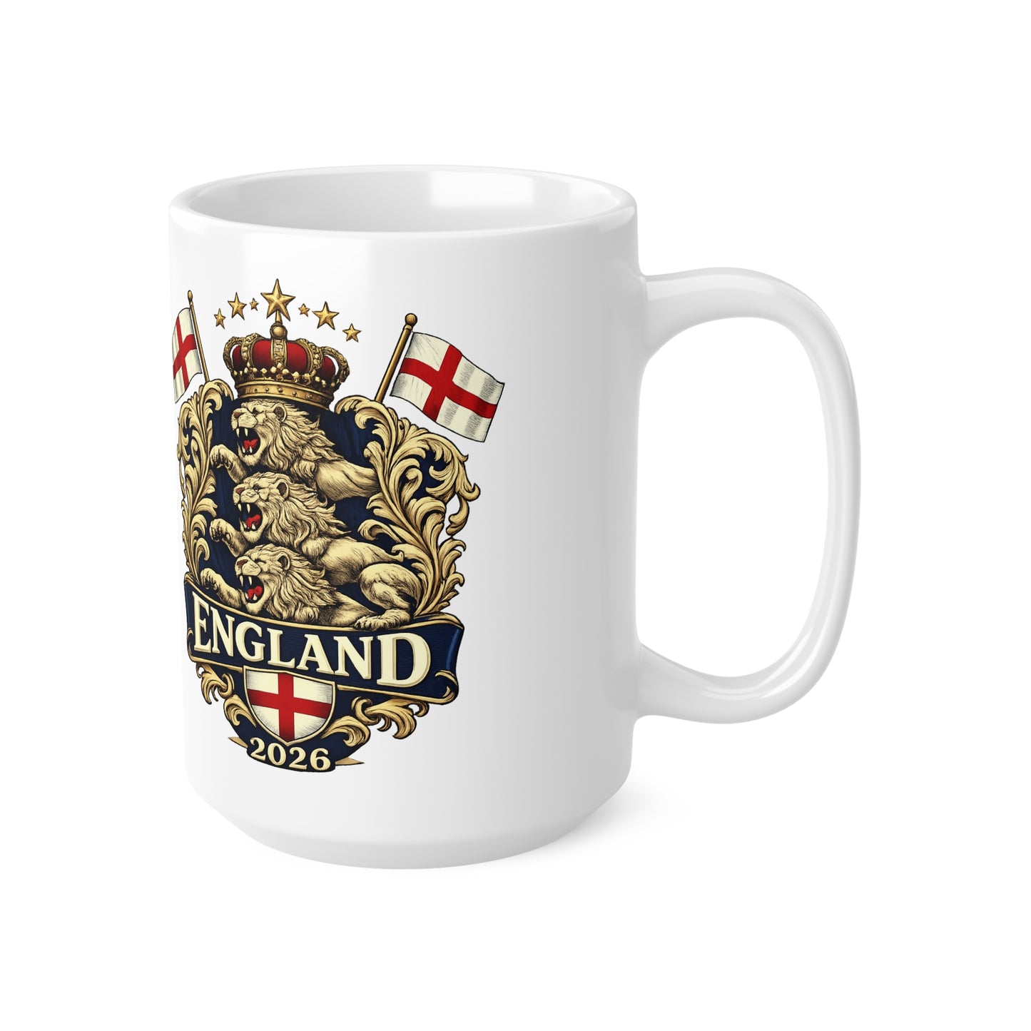 England 2026 Crest Coffee Mug — Vintage Lion Coat of Arms Ceramic Cup (11oz, 15oz)