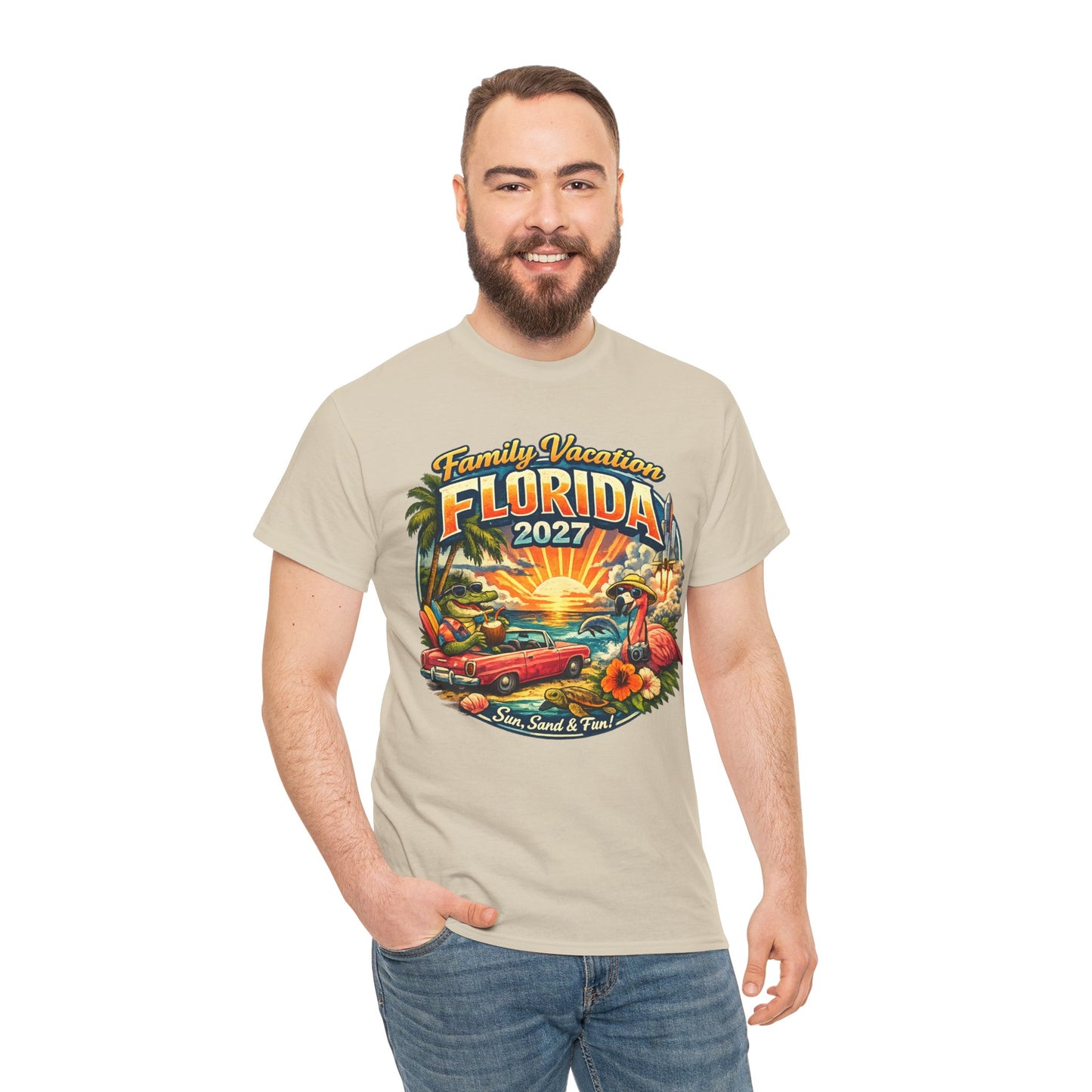 Florida Family Vacation 2027 T-Shirt — Retro Sunset Beach Design