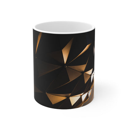 Epcot Geometric Black & Gold Ceramic Mug — Modern Faceted Coffee Cup (11oz/15oz)