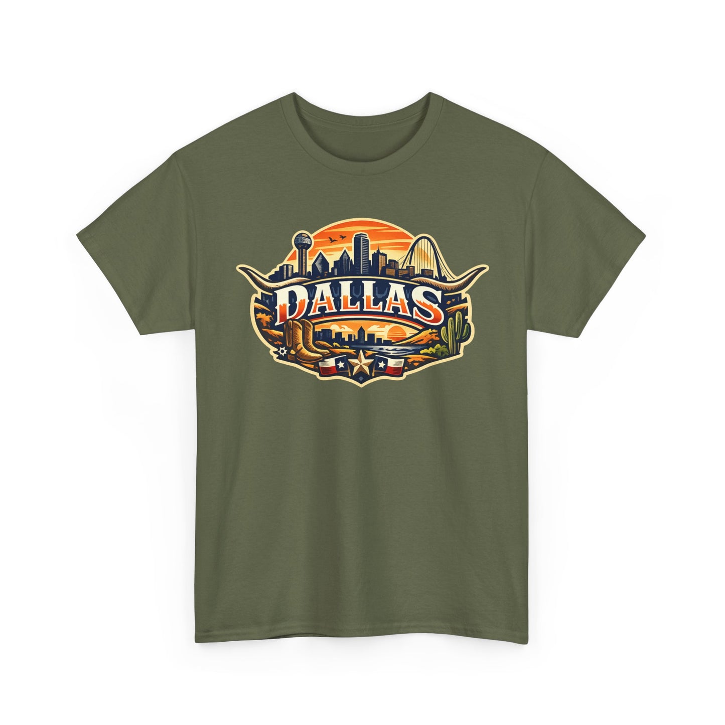 Dallas Skyline Retro Tee — Vintage Cityscape T‑Shirt with 'Dallas' Graphic