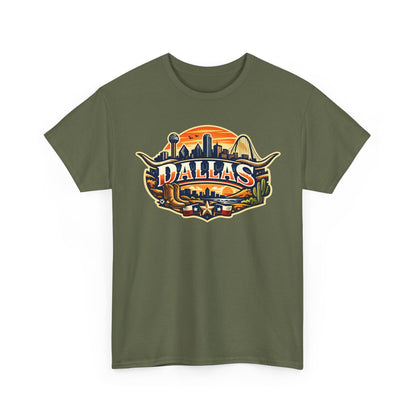 Dallas Skyline Retro Tee — Vintage Cityscape T‑Shirt with 'Dallas' Graphic