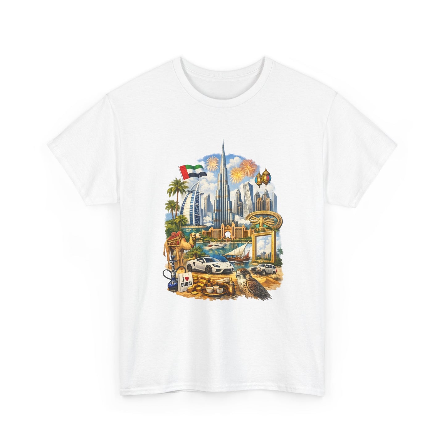 Dubai Skyline Beach Vacation T-Shirt – Retro Travel Collage Tee