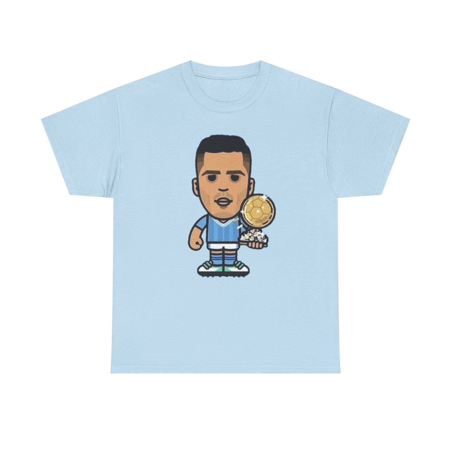 Rodri Manchester City Cartoon Tee — Player Holding Trophy Graphic Shirt