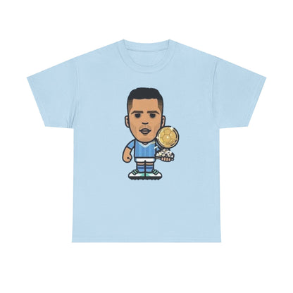 Rodri Manchester City Cartoon Tee — Player Holding Trophy Graphic Shirt