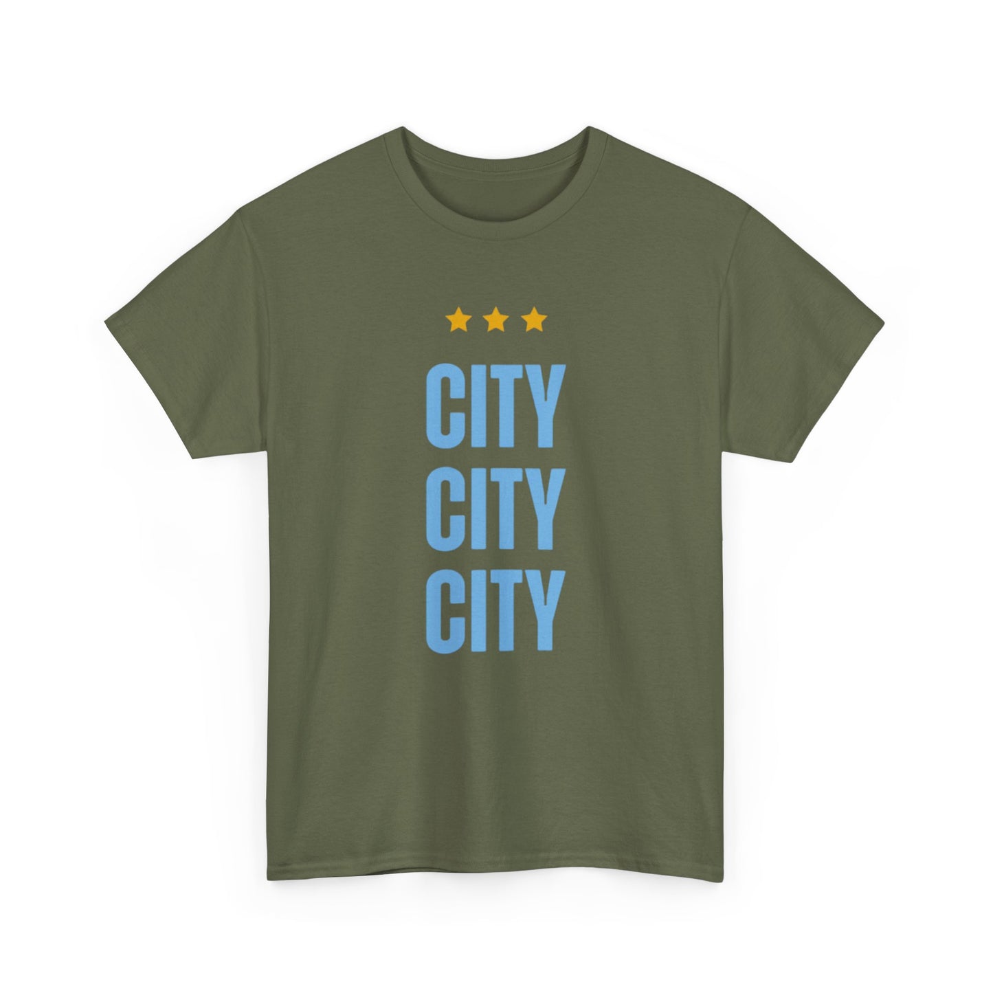 Manchester City City City Tee — Minimal Skyline Graphic T‑Shirt with Three Stars