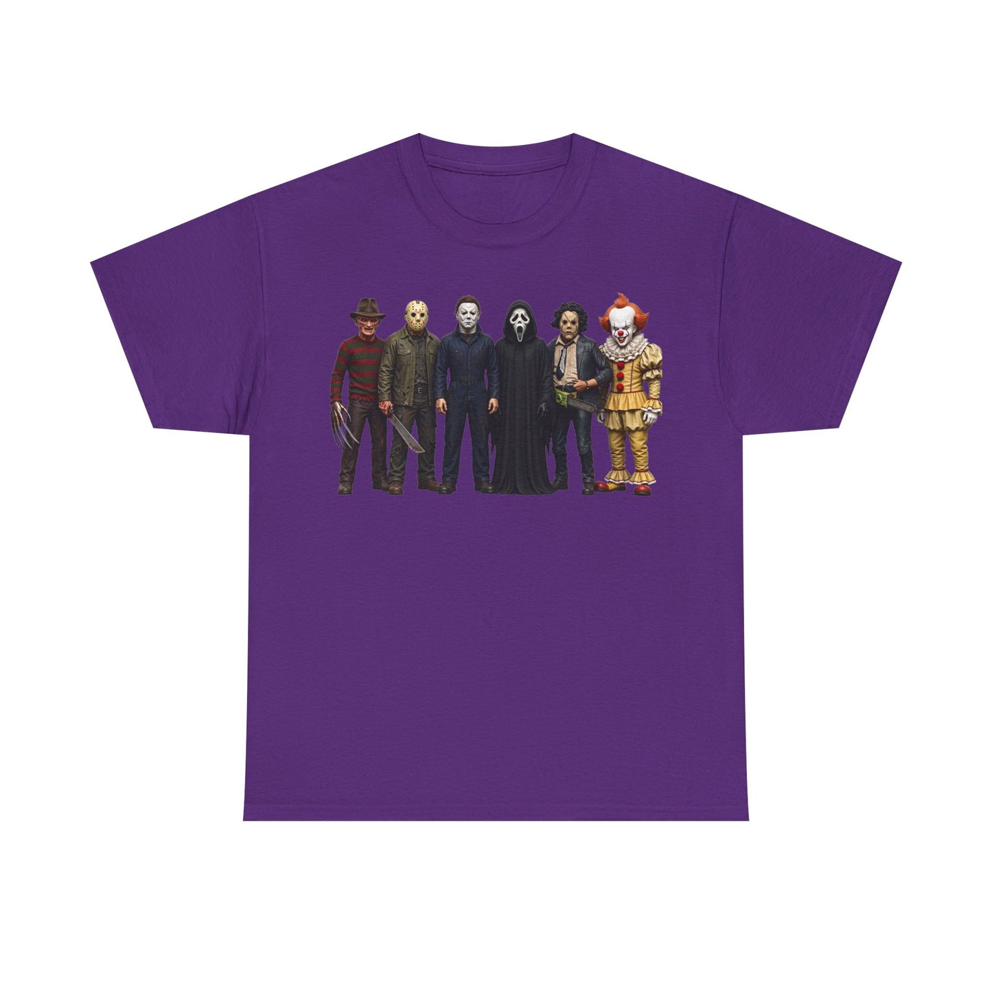 Horror Icons Lineup T‑Shirt – Freddy, Jason, Michael, Ghostface & Pennywise Tee