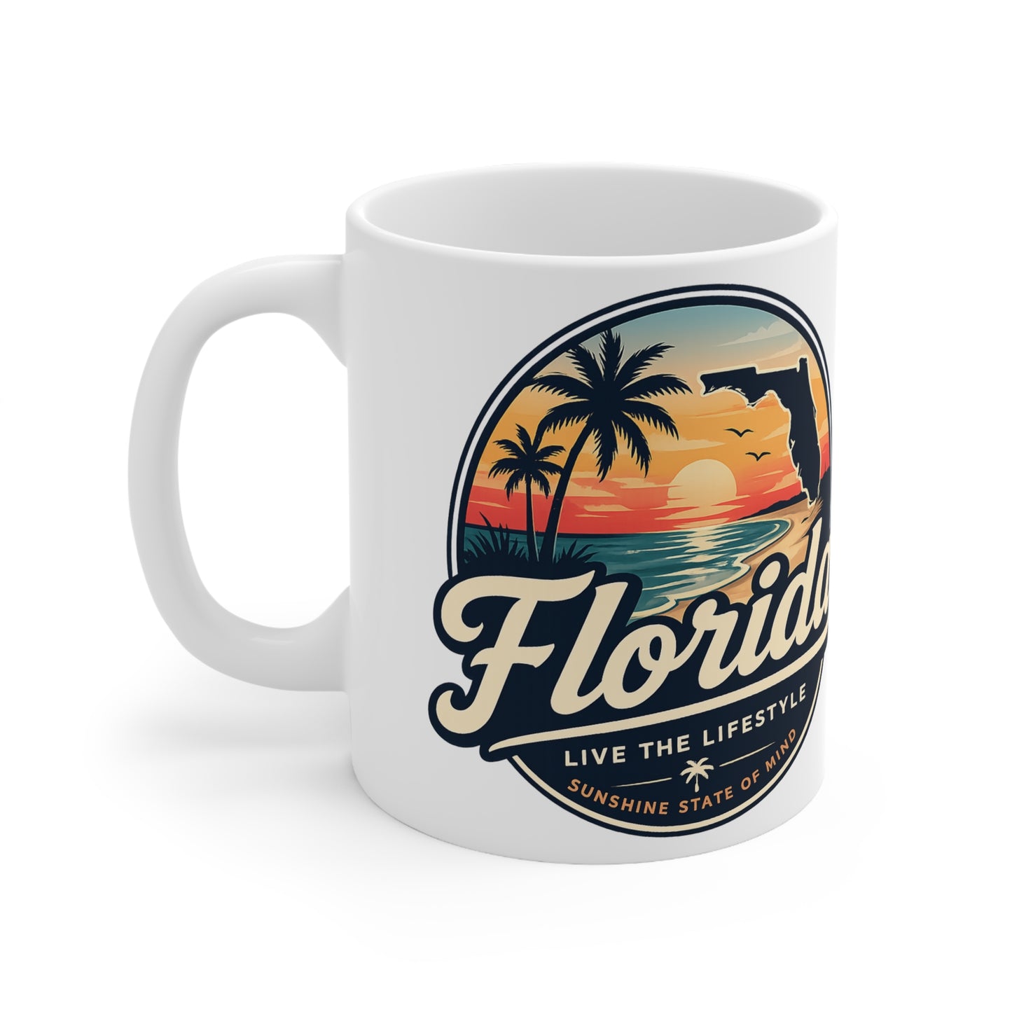 Florida Sunset Coffee Mug — Retro Palm Beach Ceramic Cup (11oz & 15oz)