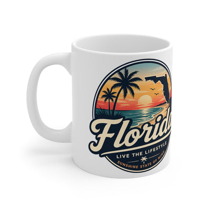 Florida Sunset Coffee Mug — Retro Palm Beach Ceramic Cup (11oz & 15oz)