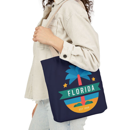 Florida Palm Beach Canvas Tote Bag — Retro Sunshine Travel Tote