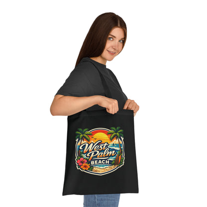 West Palm Beach Cotton Tote — Vintage Tropical Beach Palm Tree Design